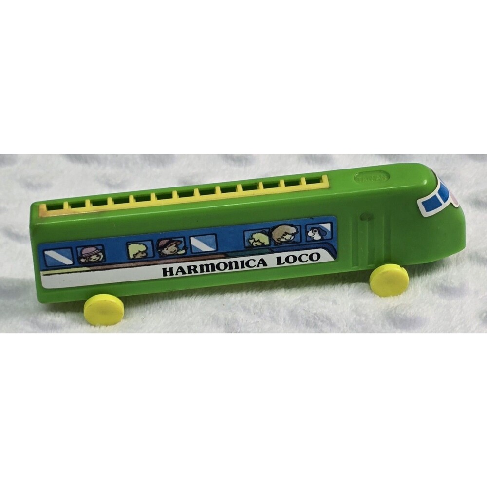 Vintage Green Plastic Harmonica Loco Train Toy Made In Taiwan Locomotive Novelty